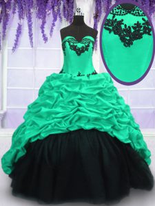 Pick Ups With Train Ball Gowns Sleeveless Turquoise Vestidos de Quinceanera Sweep Train Lace Up
