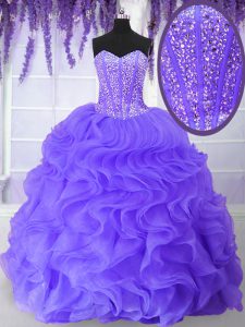 Floor Length Lavender Quince Ball Gowns Sweetheart Sleeveless Lace Up