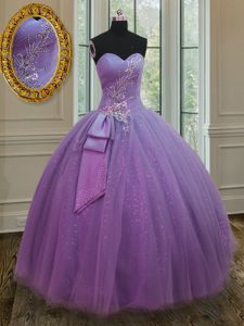 Floor Length Ball Gowns Sleeveless Lilac Quinceanera Gowns Lace Up