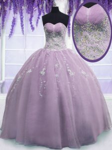 Elegant Floor Length Zipper Sweet 16 Dress Lilac for Military Ball and Sweet 16 and Quinceanera with Beading
