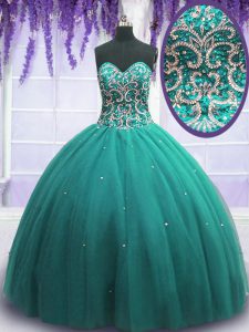 Flirting Turquoise Sweetheart Neckline Beading Ball Gown Prom Dress Sleeveless Lace Up