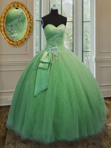 Yellow Green Sweetheart Neckline Beading and Ruching and Bowknot Quince Ball Gowns Sleeveless Lace Up