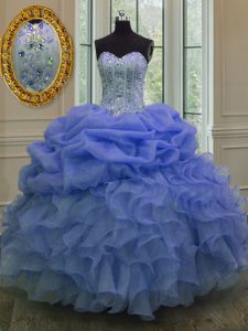 Sweetheart Sleeveless Organza 15th Birthday Dress Beading and Pick Ups Lace Up