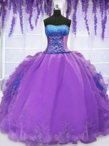 Glamorous Sleeveless Lace Up Floor Length Embroidery and Ruffles Sweet 16 Dress