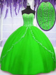 Ball Gowns Sweetheart Sleeveless Tulle Floor Length Lace Up Beading Sweet 16 Dresses
