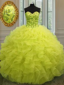 Clearance Sleeveless Lace Up Floor Length Beading and Ruffles Quinceanera Dresses
