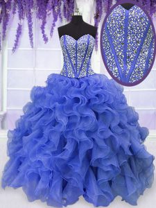 Custom Designed Floor Length Lace Up Vestidos de Quinceanera Royal Blue for Military Ball and Sweet 16 and Quinceanera w