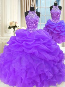 Hot Selling Three Piece Sleeveless Lace Up Floor Length Beading and Pick Ups 15 Quinceanera Dress