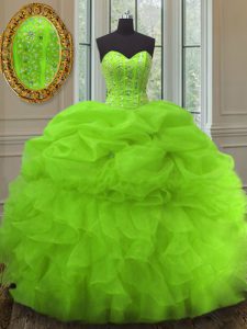 Flare Lace Up 15 Quinceanera Dress Beading and Ruffles and Pick Ups Sleeveless Floor Length