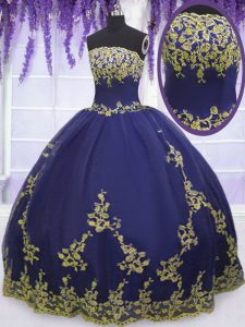 Tulle Sleeveless Floor Length Quinceanera Gowns and Appliques