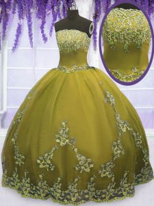 Top Selling Appliques Quince Ball Gowns Olive Green Zipper Sleeveless Floor Length