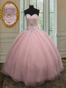 Floor Length Ball Gowns Sleeveless Baby Pink 15th Birthday Dress Lace Up