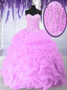 Sweetheart Sleeveless Lace Up 15th Birthday Dress Lilac Organza
