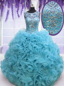 Shining Ball Gowns Sweet 16 Dress Baby Blue Square Organza Sleeveless Lace Up