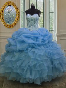 Discount Blue Quinceanera Gown Military Ball and Sweet 16 and Quinceanera and For with Beading and Pick Ups Sweetheart S