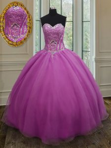 Customized Fuchsia Sweetheart Lace Up Beading and Belt Quinceanera Gowns Sleeveless