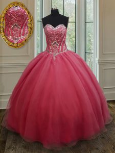 Perfect Pink Sleeveless Beading and Ruching Floor Length Sweet 16 Quinceanera Dress