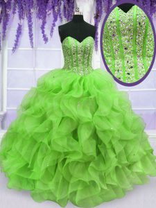 Sweetheart Lace Up Ruffles and Sequins Sweet 16 Quinceanera Dress Sleeveless