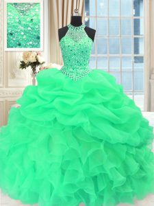 Scoop Organza Sleeveless Floor Length Quinceanera Dress and Beading and Pick Ups