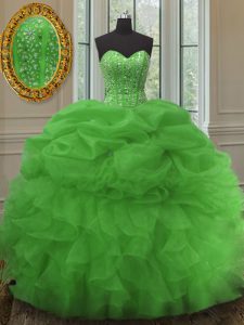 Sweetheart Sleeveless Organza Quinceanera Gowns Beading and Ruffles and Pick Ups Lace Up