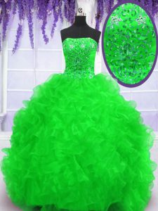 Sophisticated With Train 15th Birthday Dress Organza Brush Train Sleeveless Beading and Appliques and Ruffles