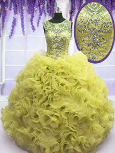 Scoop Sleeveless Lace Up Quince Ball Gowns Yellow Organza