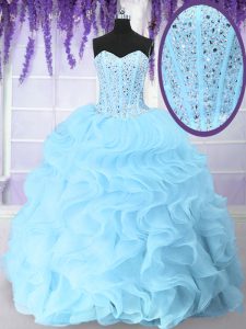 Latest Blue Sleeveless Organza Lace Up Sweet 16 Quinceanera Dress for Military Ball and Sweet 16 and Quinceanera