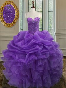 Flare Floor Length Ball Gowns Sleeveless Lavender Quinceanera Gown Lace Up