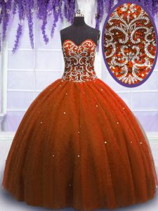 Beading Quince Ball Gowns Rust Red Lace Up Sleeveless Floor Length