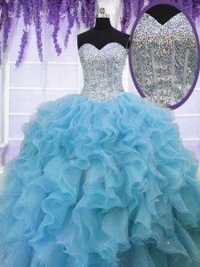 Fancy Sleeveless Ruffles and Sequins Lace Up Sweet 16 Dresses