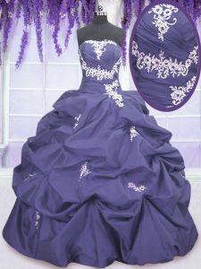 Gorgeous Sleeveless Taffeta Floor Length Lace Up Quinceanera Gown in Lavender with Appliques and Pick Ups