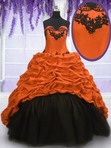Sleeveless Taffeta With Train Sweep Train Lace Up Sweet 16 Quinceanera Dress in Multi-color with Appliques and Pick Ups