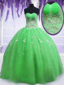 Ball Gowns Sweetheart Sleeveless Organza Floor Length Lace Up Beading and Embroidery 15th Birthday Dress