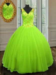 Unique Straps Ball Gowns Beading Sweet 16 Quinceanera Dress Zipper Tulle Sleeveless Floor Length