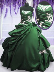 Vintage Pick Ups Dark Green Sleeveless Taffeta Lace Up 15 Quinceanera Dress for Military Ball and Sweet 16 and Quinceane