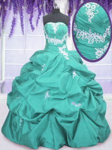 Aqua Blue Lace Up Quinceanera Gown Appliques and Ruching and Pick Ups Sleeveless Floor Length