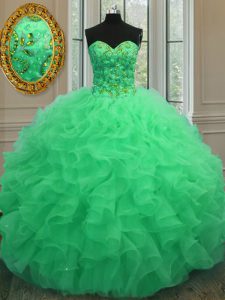 Artistic Sleeveless Beading and Ruffles Lace Up 15th Birthday Dress