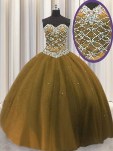 Floor Length Brown Quinceanera Dresses Sweetheart Sleeveless Lace Up
