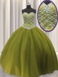 Custom Design Olive Green Sweetheart Lace Up Beading Sweet 16 Quinceanera Dress Sleeveless