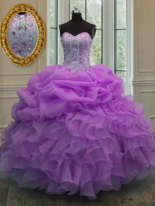 Fashionable Pick Ups Lilac Sleeveless Organza Lace Up Ball Gown Prom Dress for Military Ball and Sweet 16 and Quinceaner