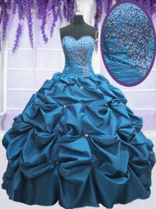 Pick Ups Floor Length Ball Gowns Sleeveless Teal Sweet 16 Dress Lace Up