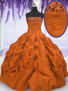 Pick Ups Floor Length Orange Red Sweet 16 Dress Strapless Sleeveless Lace Up