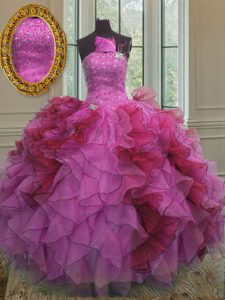 Most Popular Sequins Ball Gowns Quince Ball Gowns Multi-color Strapless Organza Sleeveless Floor Length Lace Up