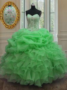 Custom Made Sleeveless Floor Length Beading and Pick Ups Lace Up 15th Birthday Dress with