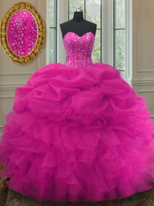 Organza Sleeveless Floor Length 15 Quinceanera Dress and Beading and Ruffles and Pick Ups