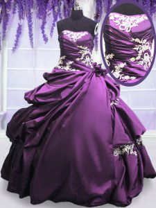 Pick Ups Ball Gowns Quinceanera Dresses Purple Strapless Taffeta Sleeveless Floor Length Lace Up