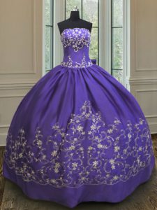 Noble Purple Sleeveless Embroidery Floor Length Vestidos de Quinceanera