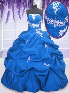Spectacular Taffeta Sleeveless Floor Length Quince Ball Gowns and Appliques and Pick Ups