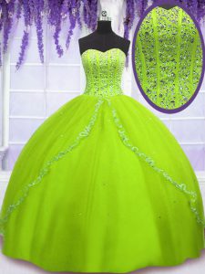 Sweetheart Sleeveless Sweet 16 Quinceanera Dress Floor Length Beading Yellow Green Tulle