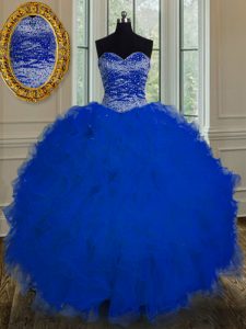 Artistic Royal Blue Sweetheart Lace Up Beading and Ruffles Quinceanera Gowns Sleeveless